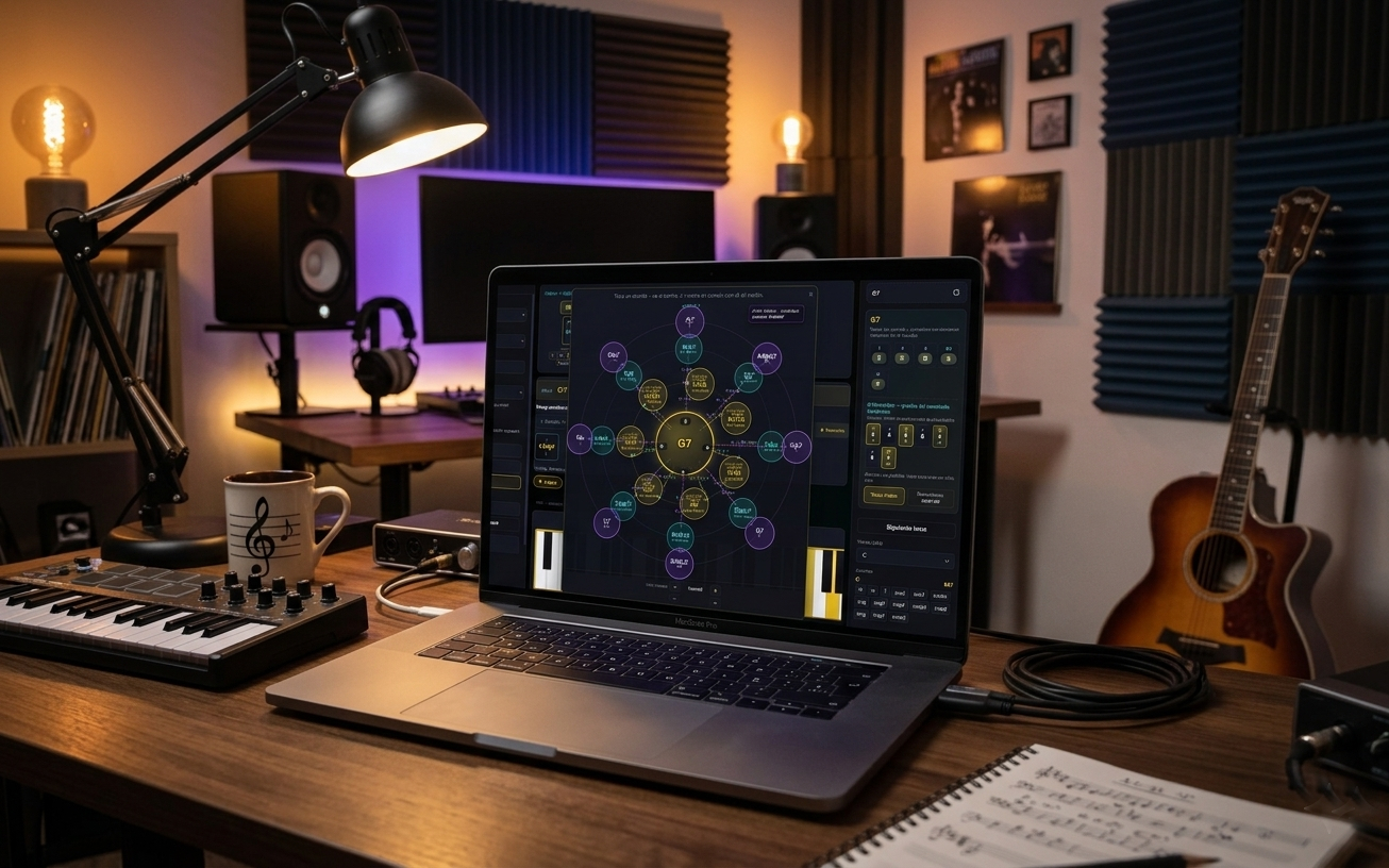 Coffee Piano — estudio virtual de armonía, acordes y reharmonización